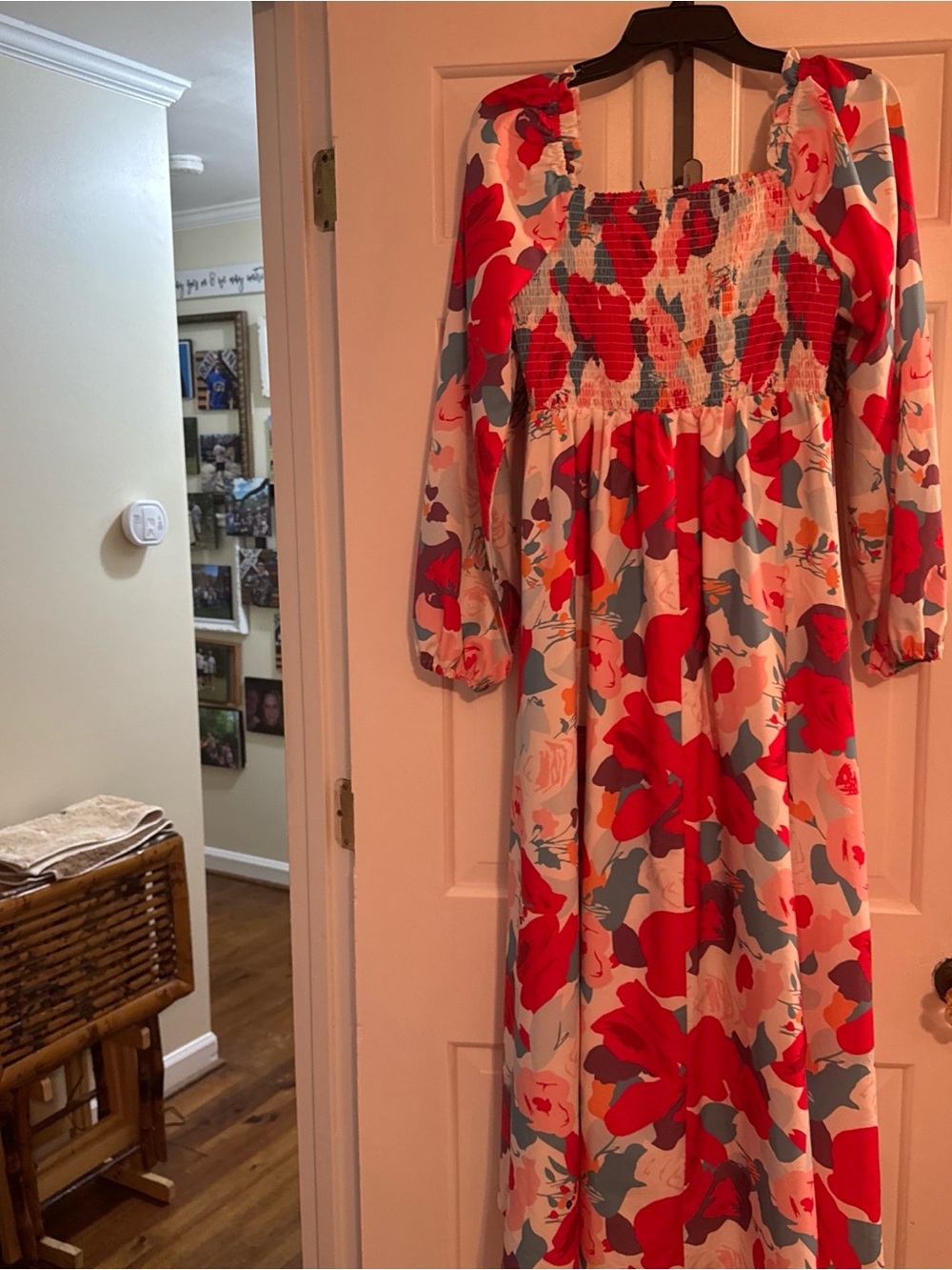 SHEIN Red Floral Maxi Dress with Blue and Pink Accents